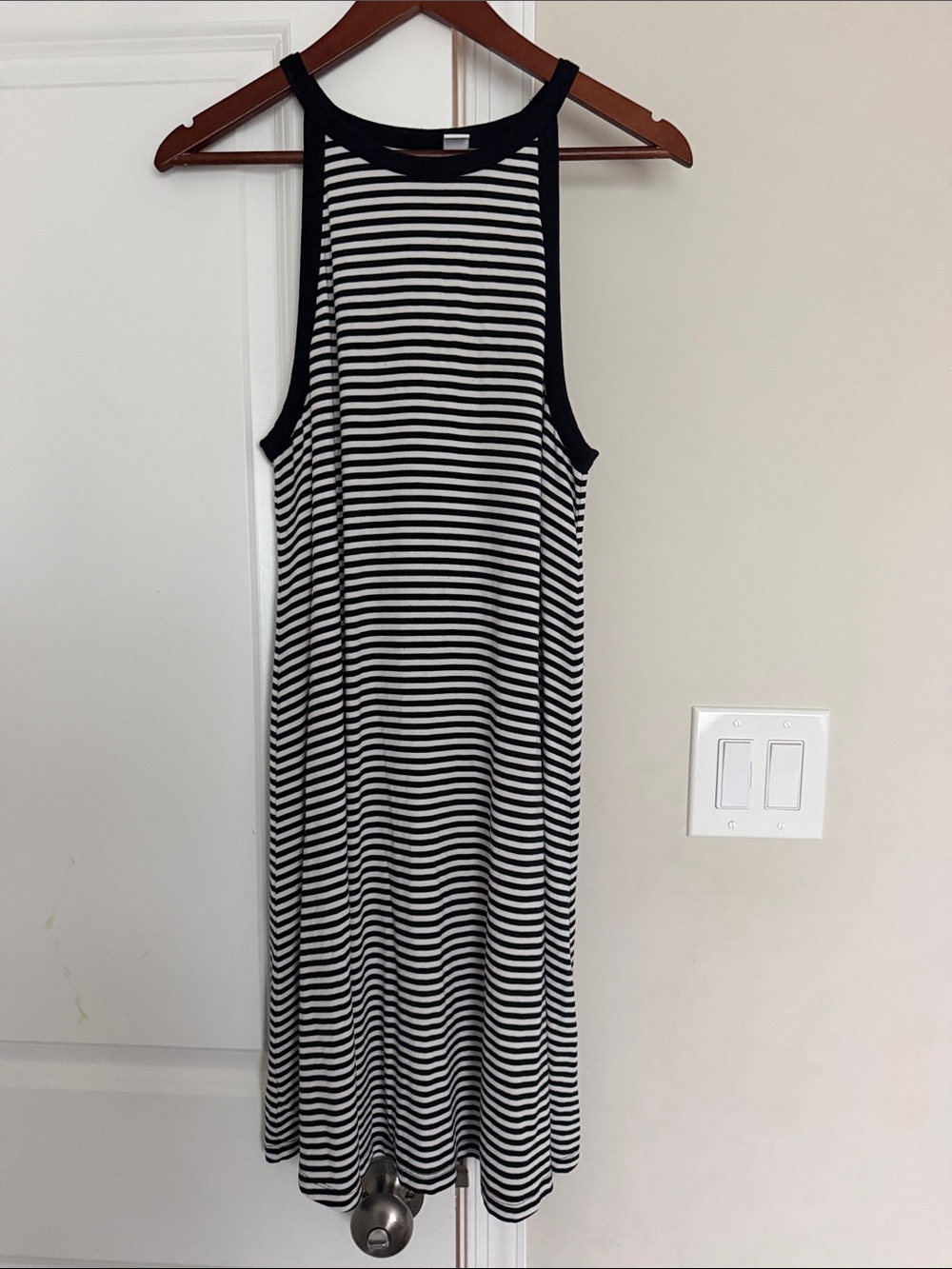 Old Navy Black & White Striped Halter Midi Dress